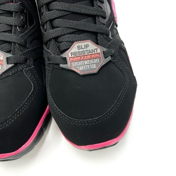 Skechers Womens Size 6.5 Synergy Sandlot Alloy Toe Black Pink Work Safety Shoes - Picture 6 of 16